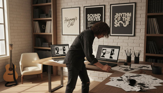 Designer creating song lyric posters in studio