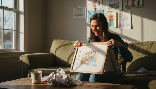 Woman unwrapping personalized family art gift