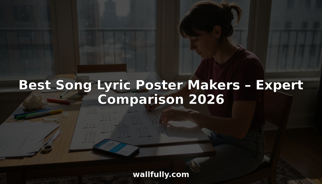 Woman creating personalized song lyric poster