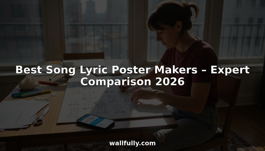 Woman creating personalized song lyric poster
