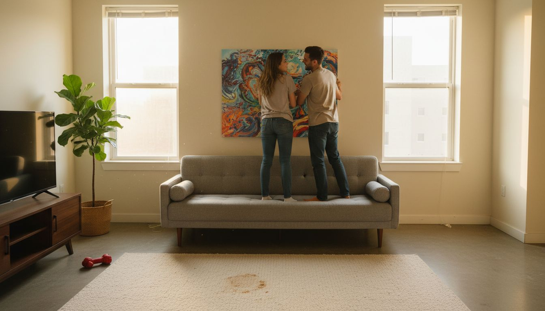 Couple hanging wall art in living room