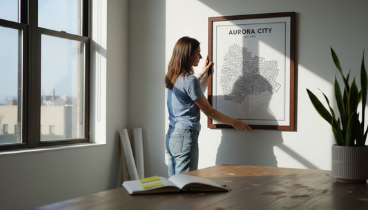 Designer placing custom map print artwork