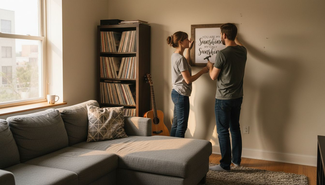 Couple hanging framed song lyric art