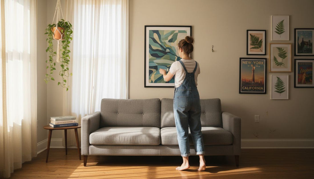 Apartment wall art display with varied styles