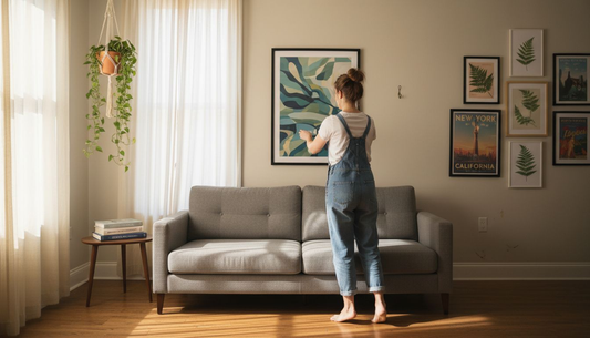 Apartment wall art display with varied styles