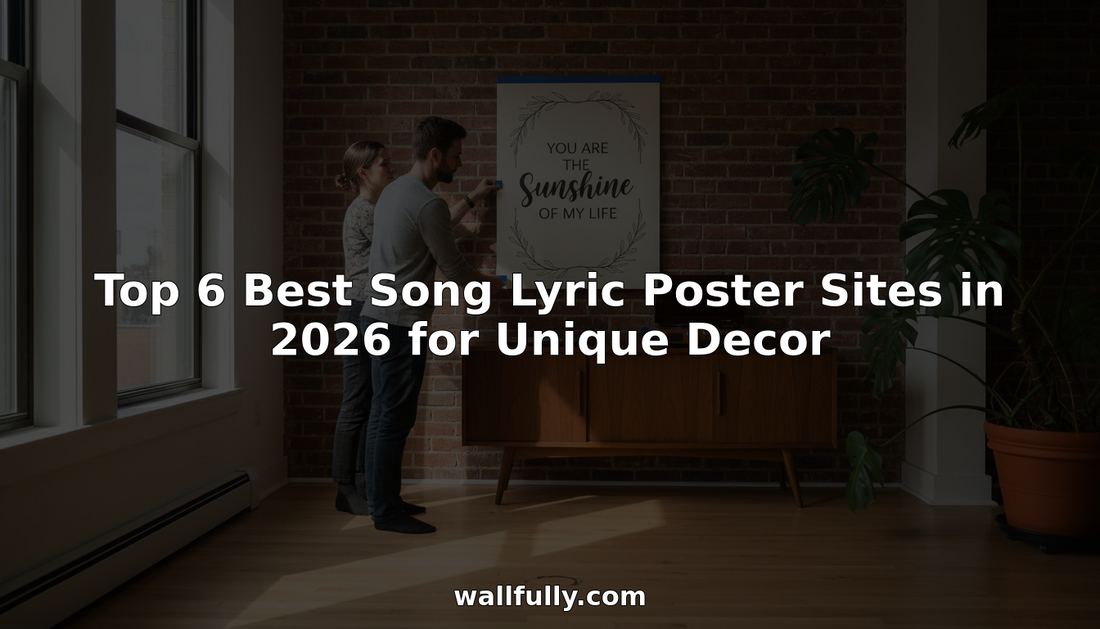 Couple hanging custom song lyric poster at home