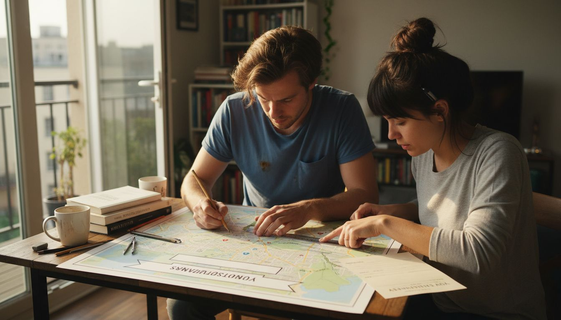 Couple working on custom map print