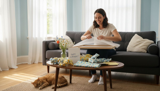 Woman opening thoughtful custom wall art gift