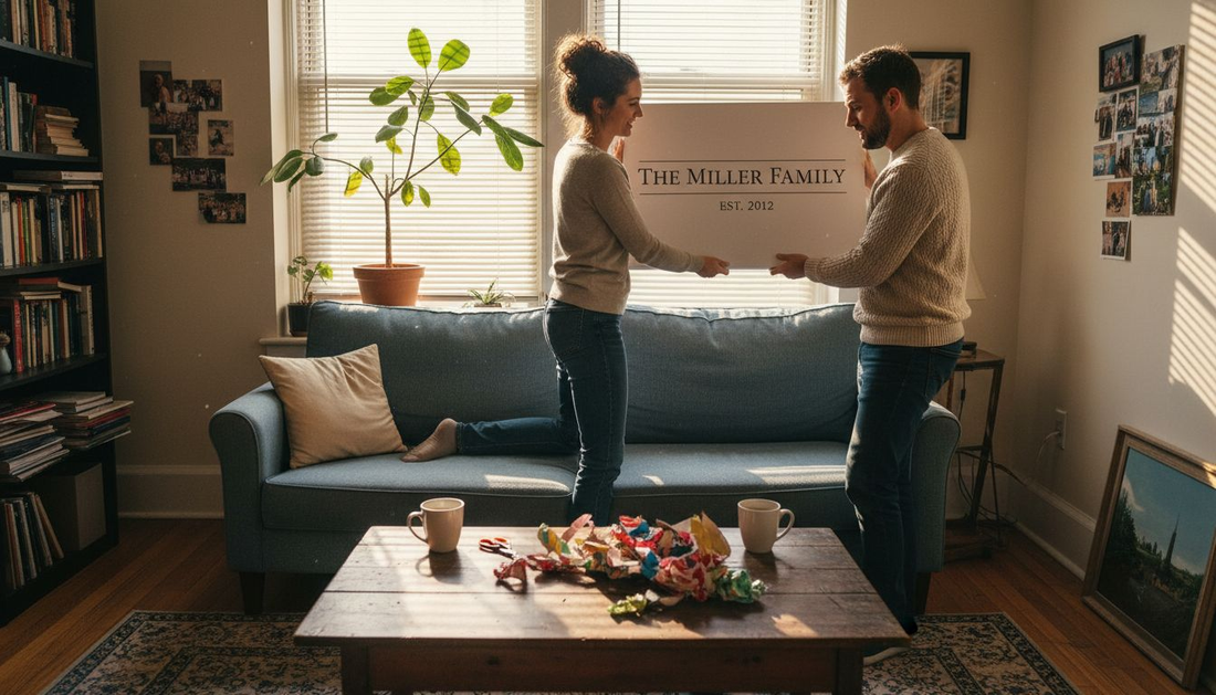 Couple hanging personalized canvas print at home
