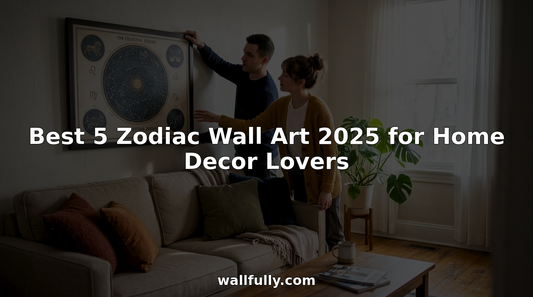 Couple hanging zodiac wall art in living room