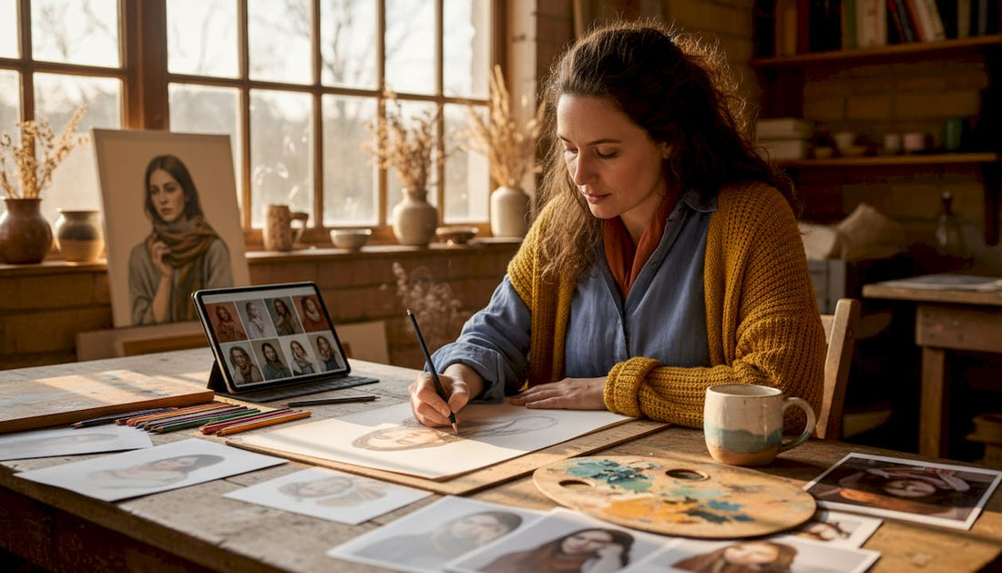 Woman creating custom art gift at home