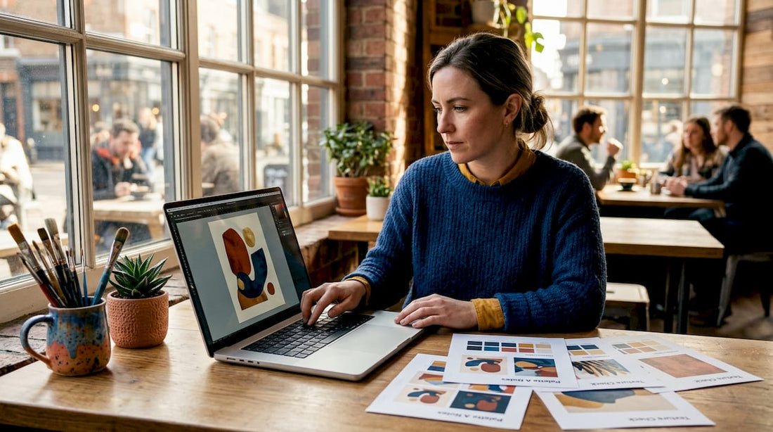 Woman previewing personalized print at home