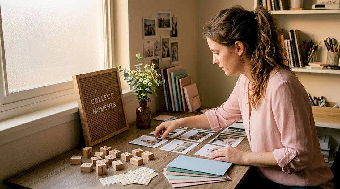 Designer assembling milestone print materials