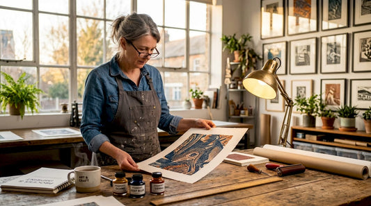 Printmaker reviewing archival quality print