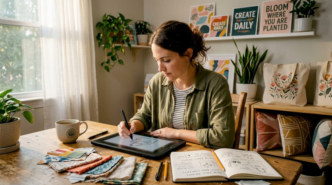 Entrepreneur designing print-on-demand products