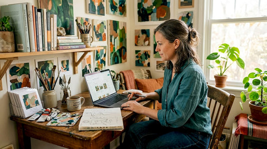 Artist checking online art sales platform