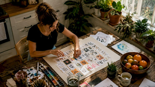 Designer arranging typography samples for lyric poster