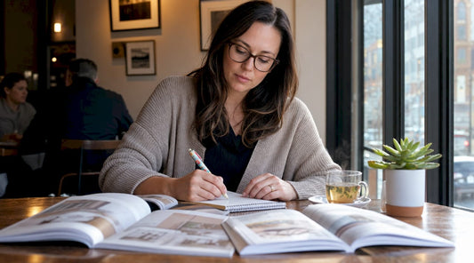 Woman planning personalized gifts at home
