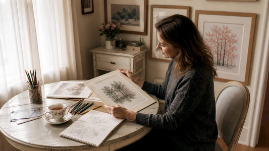 Woman arranging personalized anniversary wall art