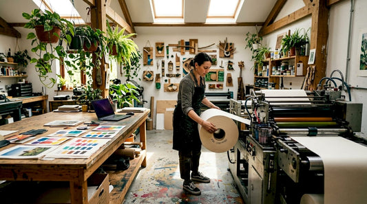 Technician operating eco-friendly printing press