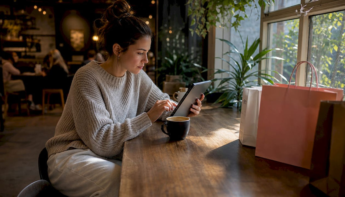 Woman shopping online for free shipping products