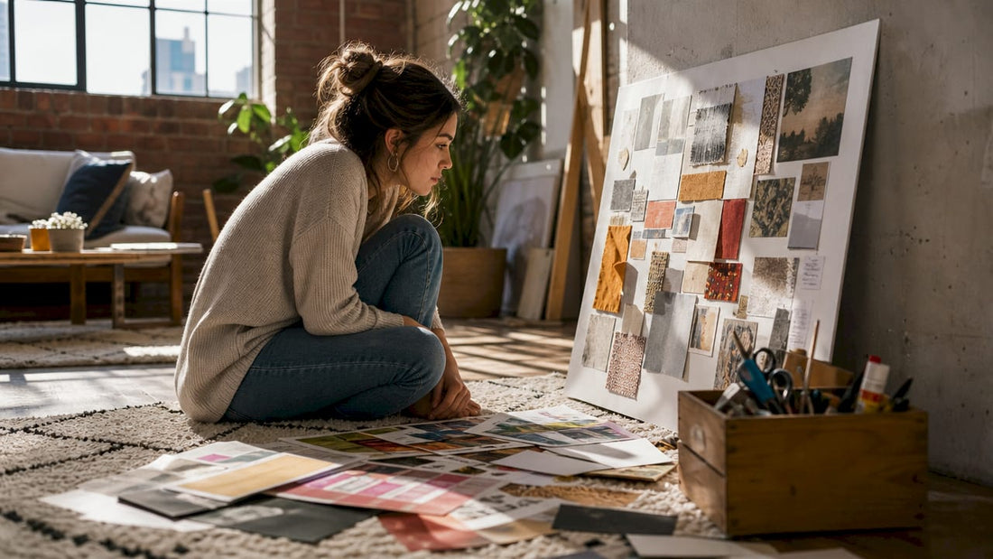 Woman creating mood board for wall decor style
