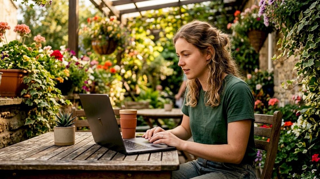 Woman browsing online store and free shipping