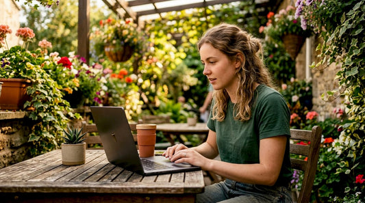 Woman browsing online store and free shipping