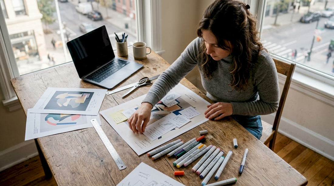Woman designing a custom gift poster at home