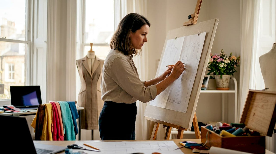 Designer sketching bespoke garment patterns