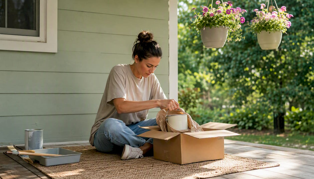 Woman preparing low-VOC paint for eco-friendly decor