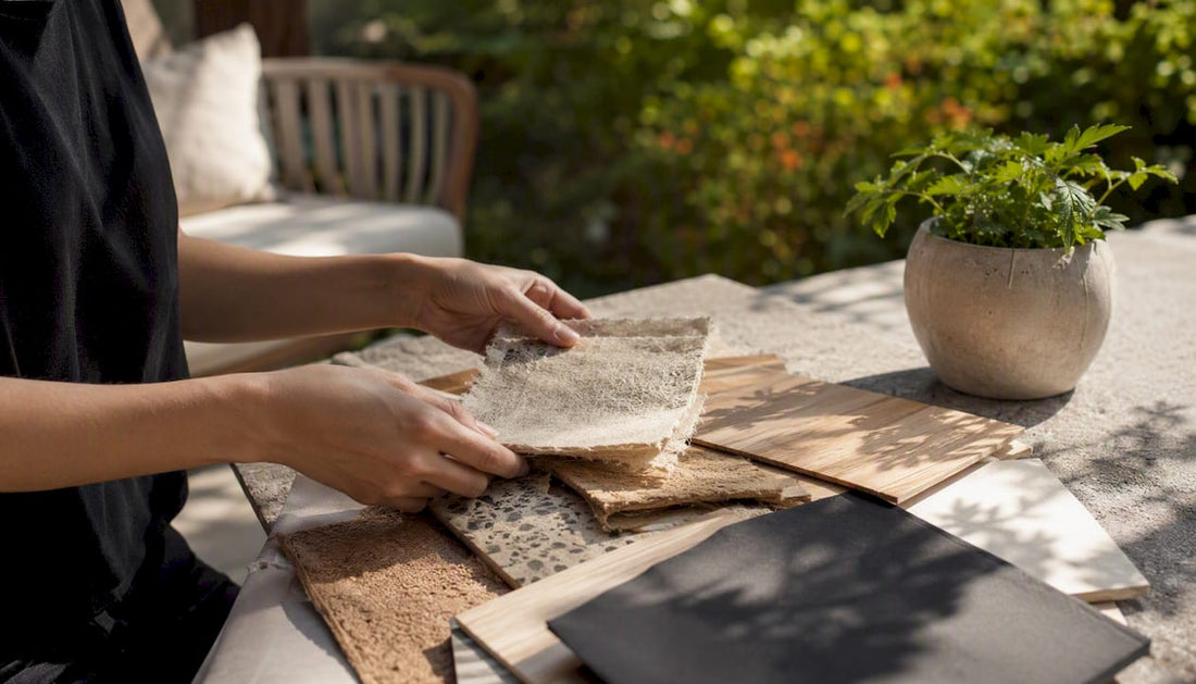 Hands sorting eco-conscious material samples