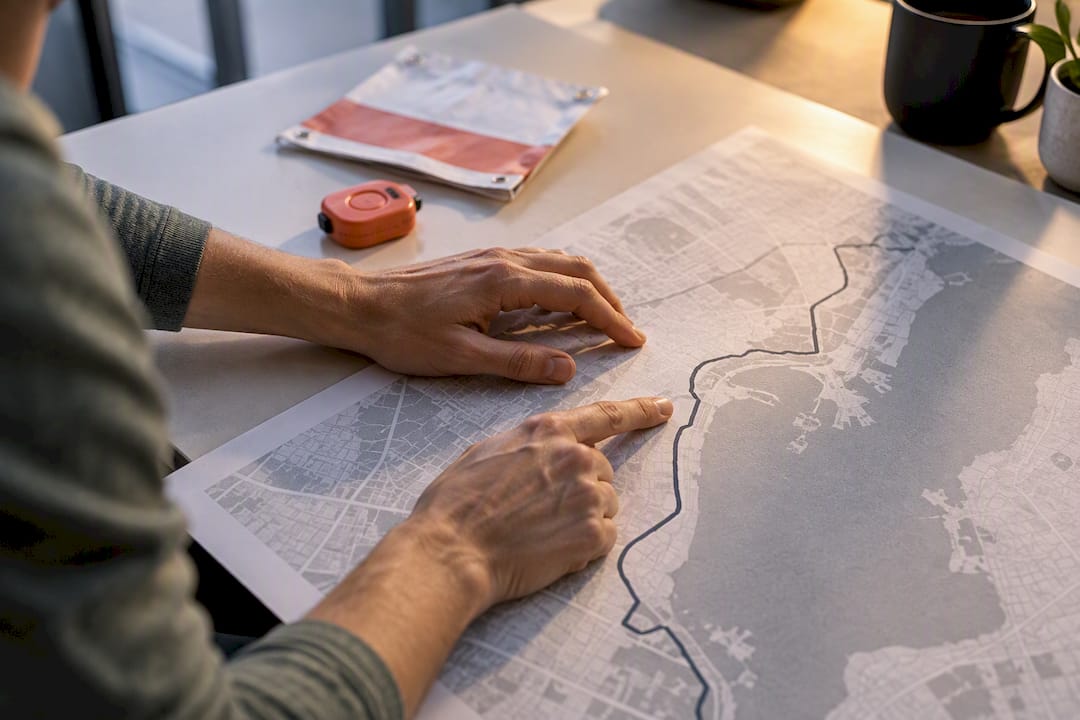 Runner reviewing a cropped marathon route artwork