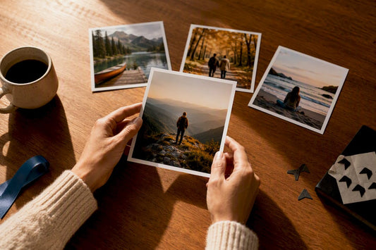 Hands choosing one favorite memory photograph