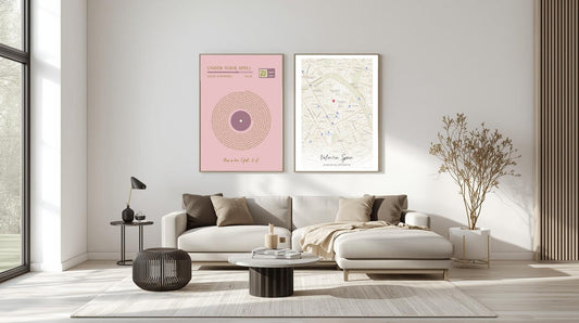 Minimalist nordic-style living room with 2 main wall art frames