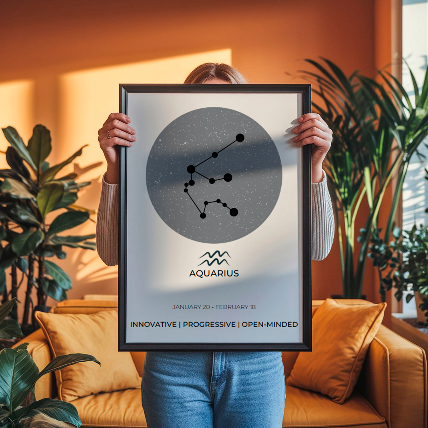 Custom star, moon, and zodiac map poster wall art print