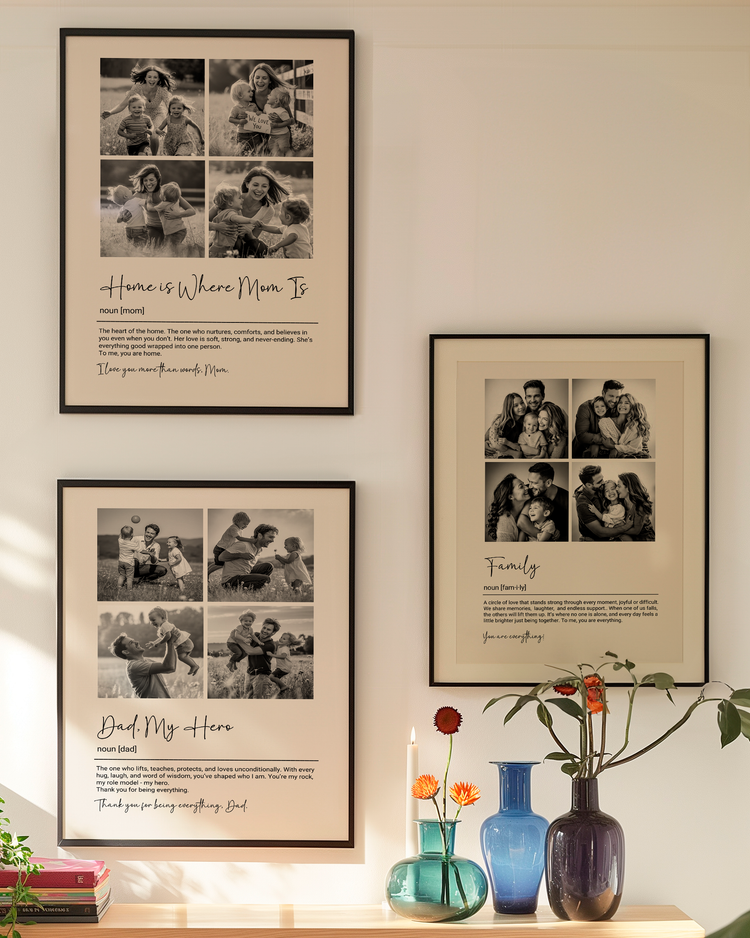 Personalized photo collage poster in black and white design