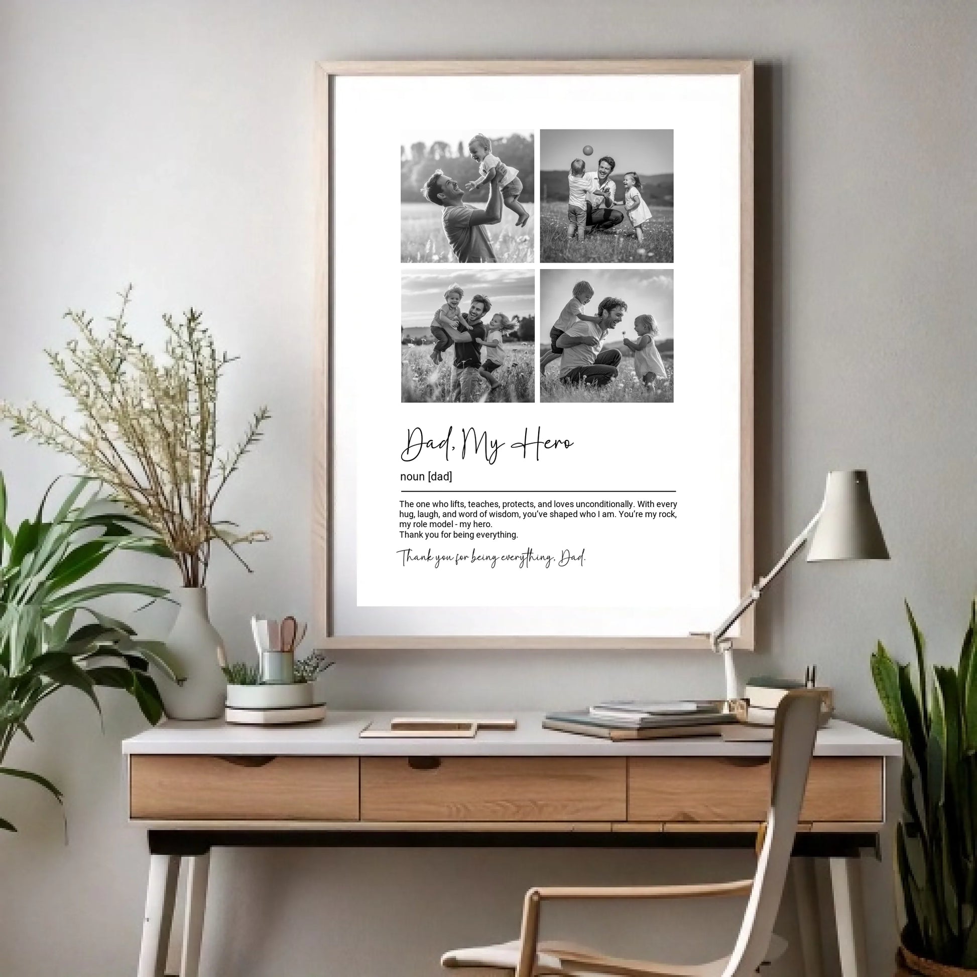 Firefly a 5-7 ratio mockup poster over a furniture with white wood frame in a working studio; for wa (1)