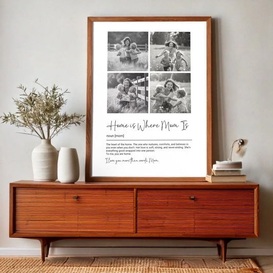 Firefly a 5-7 ratio mockup poster over a furniture with natural wood frame; for wallpapers, prints,  (2)