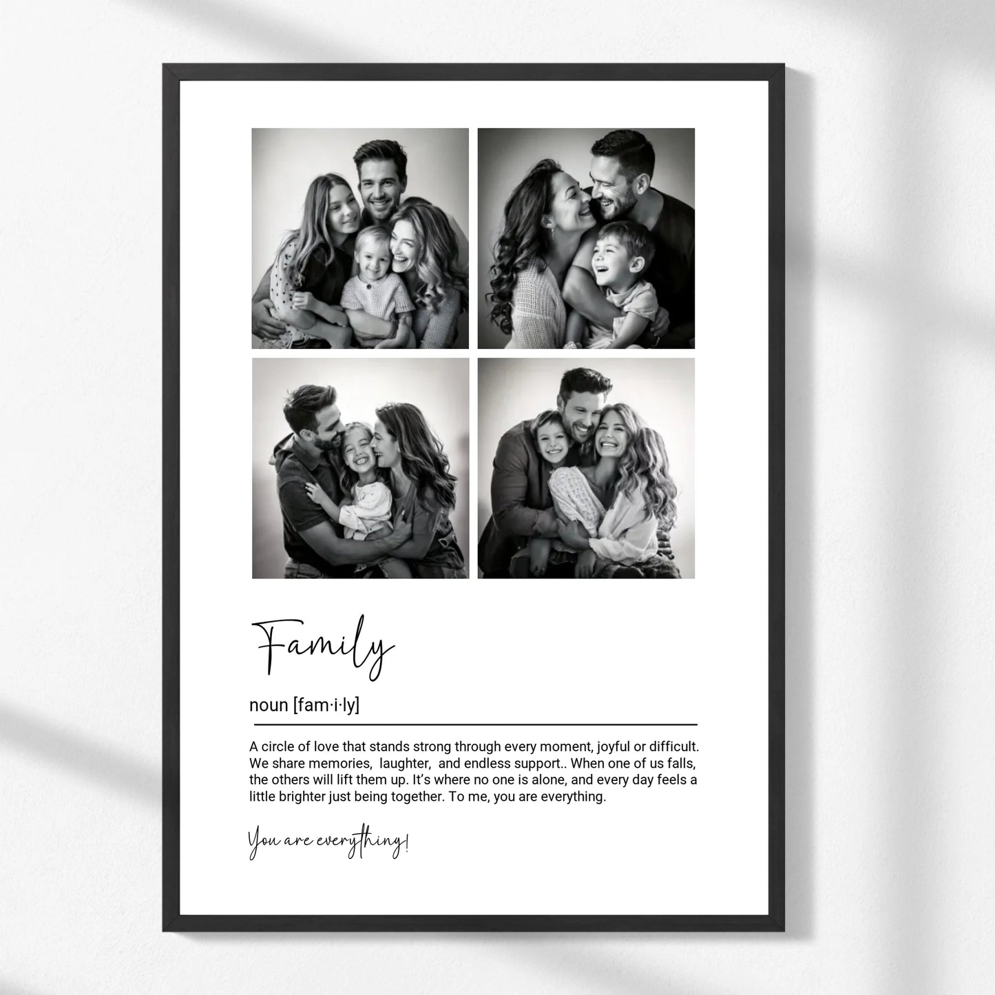 Personalized Family Photo Collage Print – Black & White