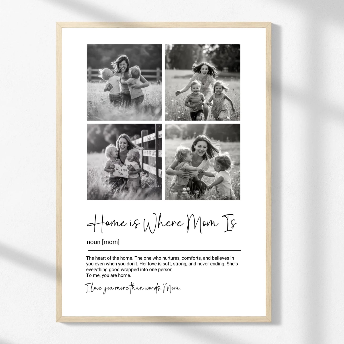 Impresión de collage de fotos personalizado para mamá (blanco y negro)