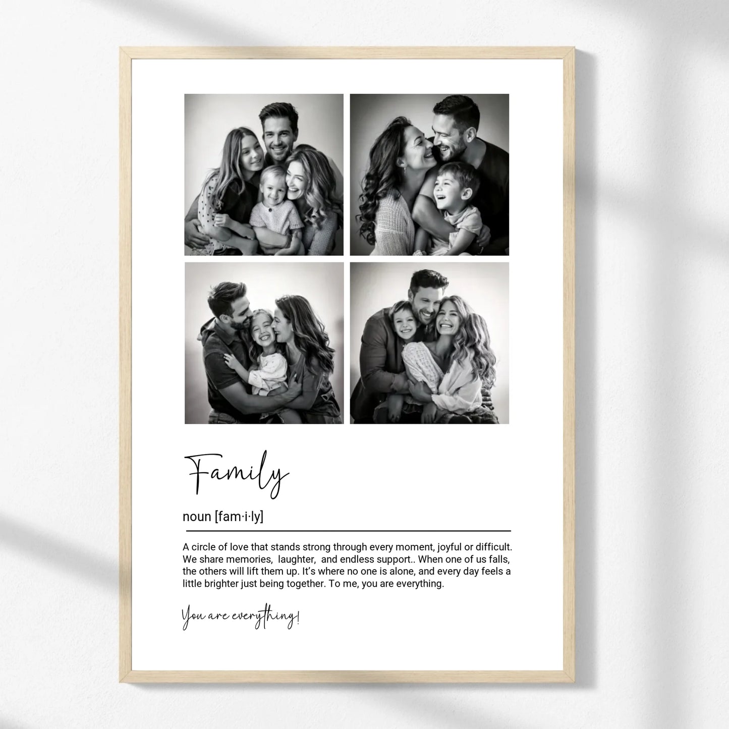 Personalized Family Photo Collage Print – Black & White