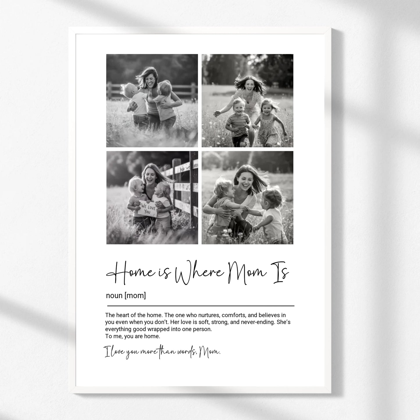 Impresión de collage de fotos personalizado para mamá (blanco y negro)