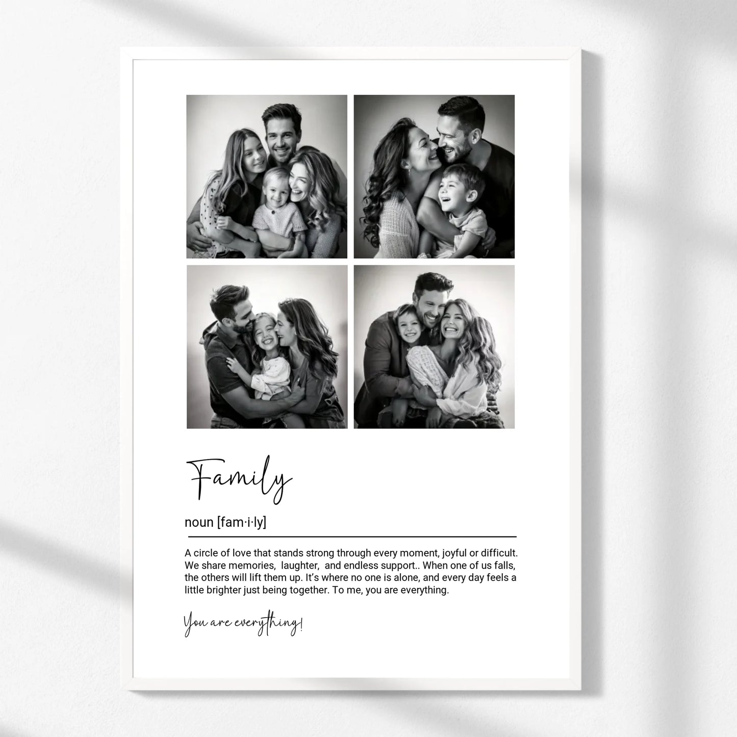 Personalized Family Photo Collage Print – Black & White