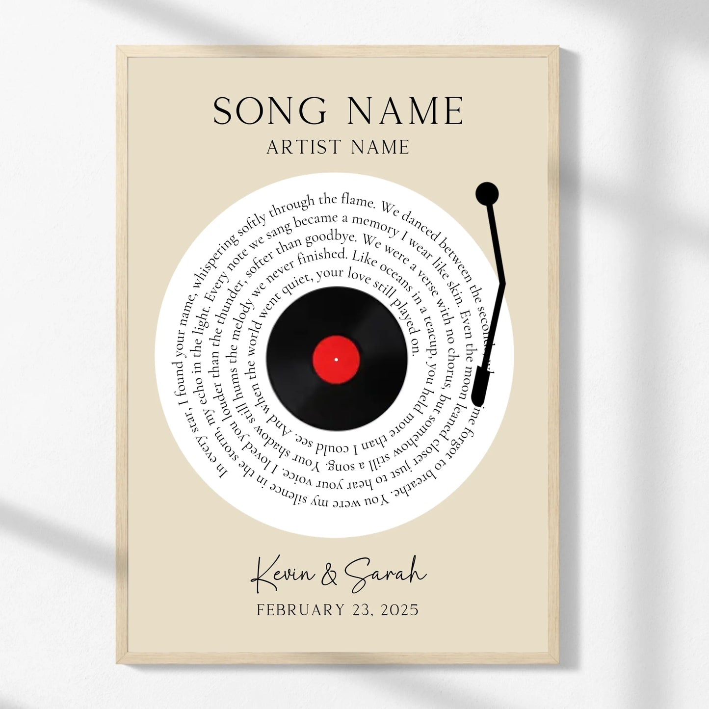 Personalized Vinyl Song Lyrics Print