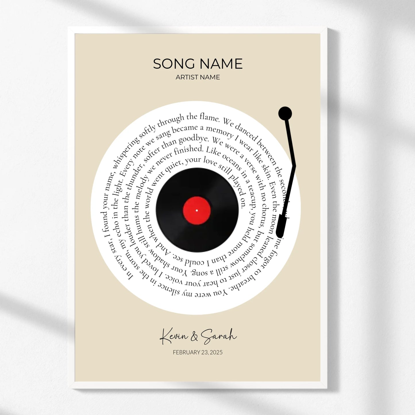 Personalized Vinyl Song Lyrics Print