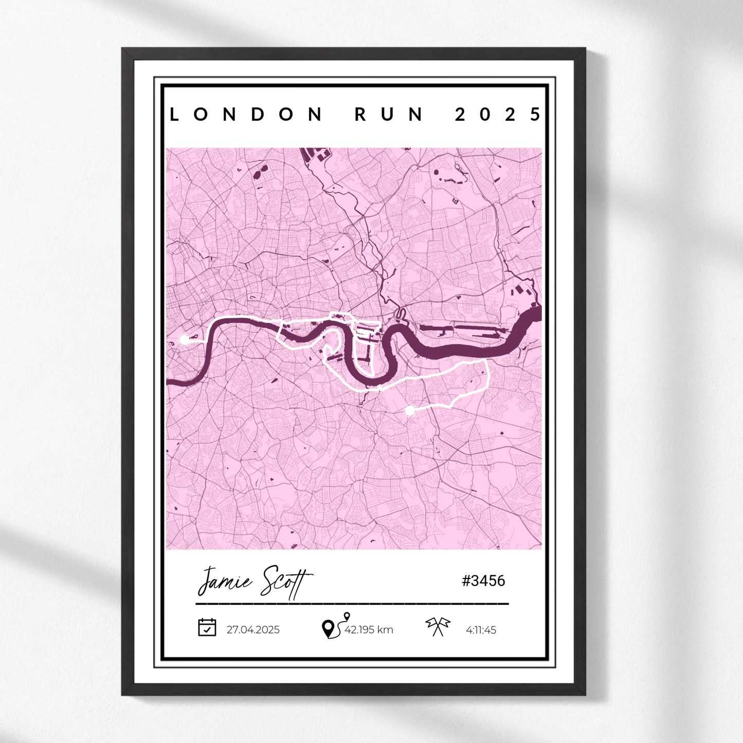 Any Marathon or Run Completion Print Map - GPX or Strava -  Wallfully