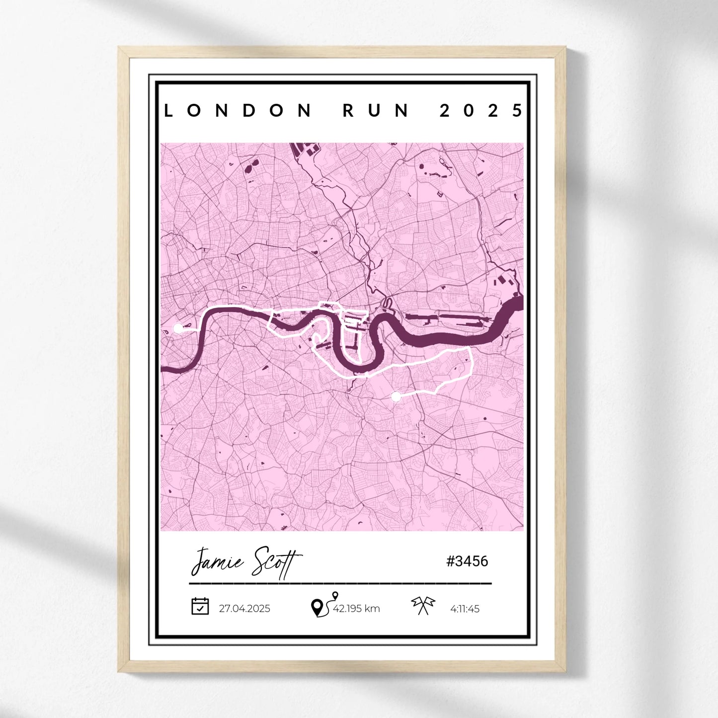 Any Marathon or Run Completion Print Map - GPX or Strava -  Wallfully