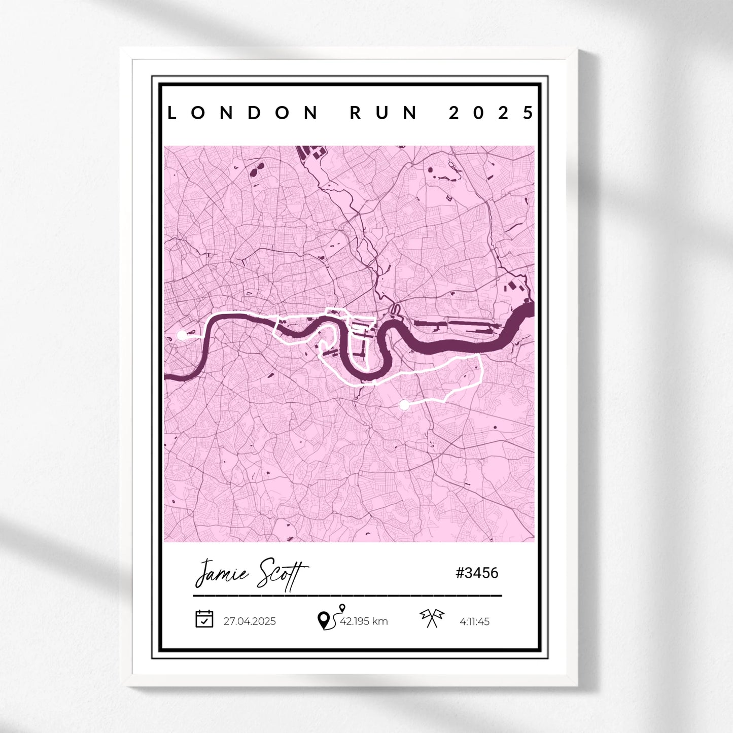 Any Marathon or Run Completion Print Map - GPX or Strava -  Wallfully