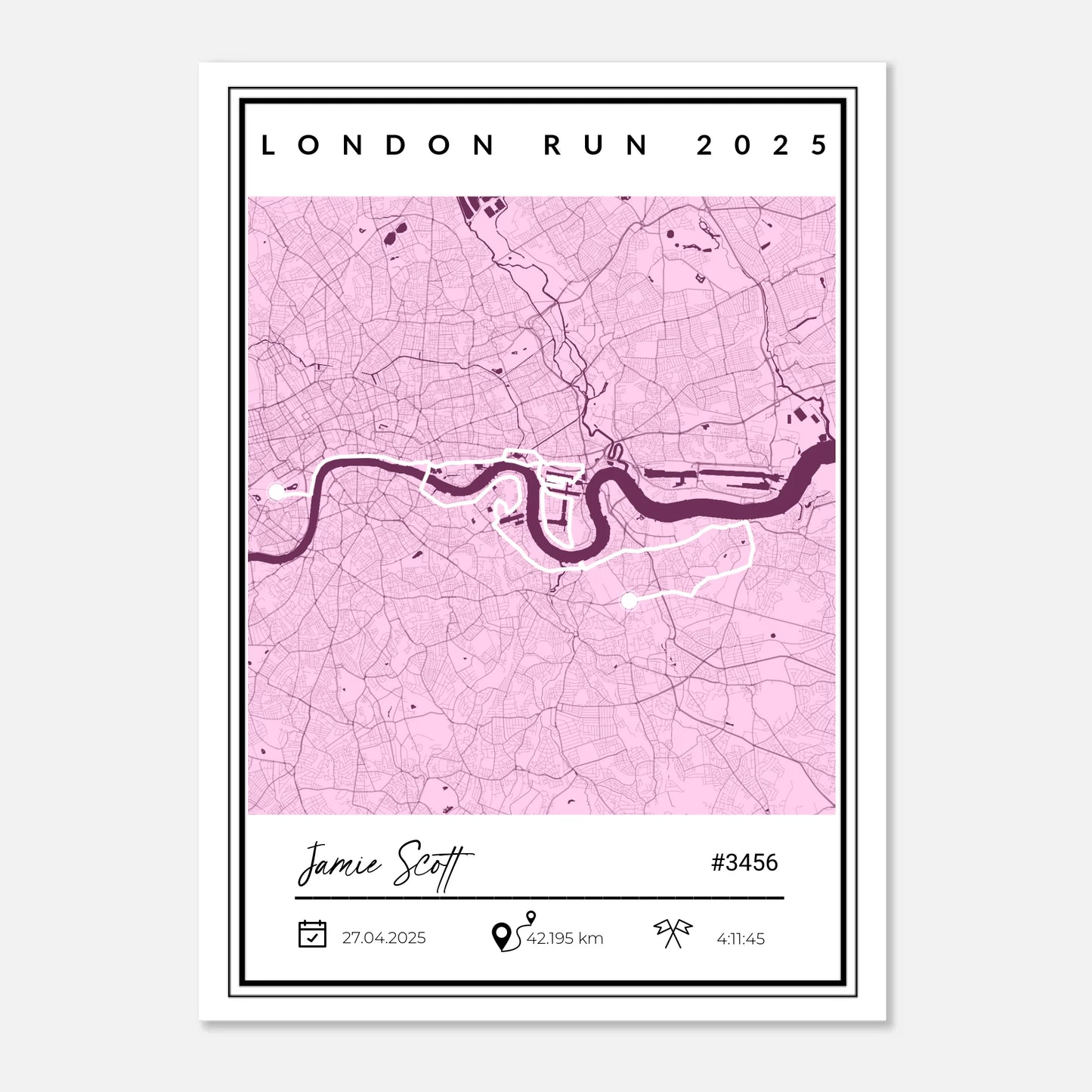 Any Marathon or Run Completion Print Map - GPX or Strava -  Wallfully